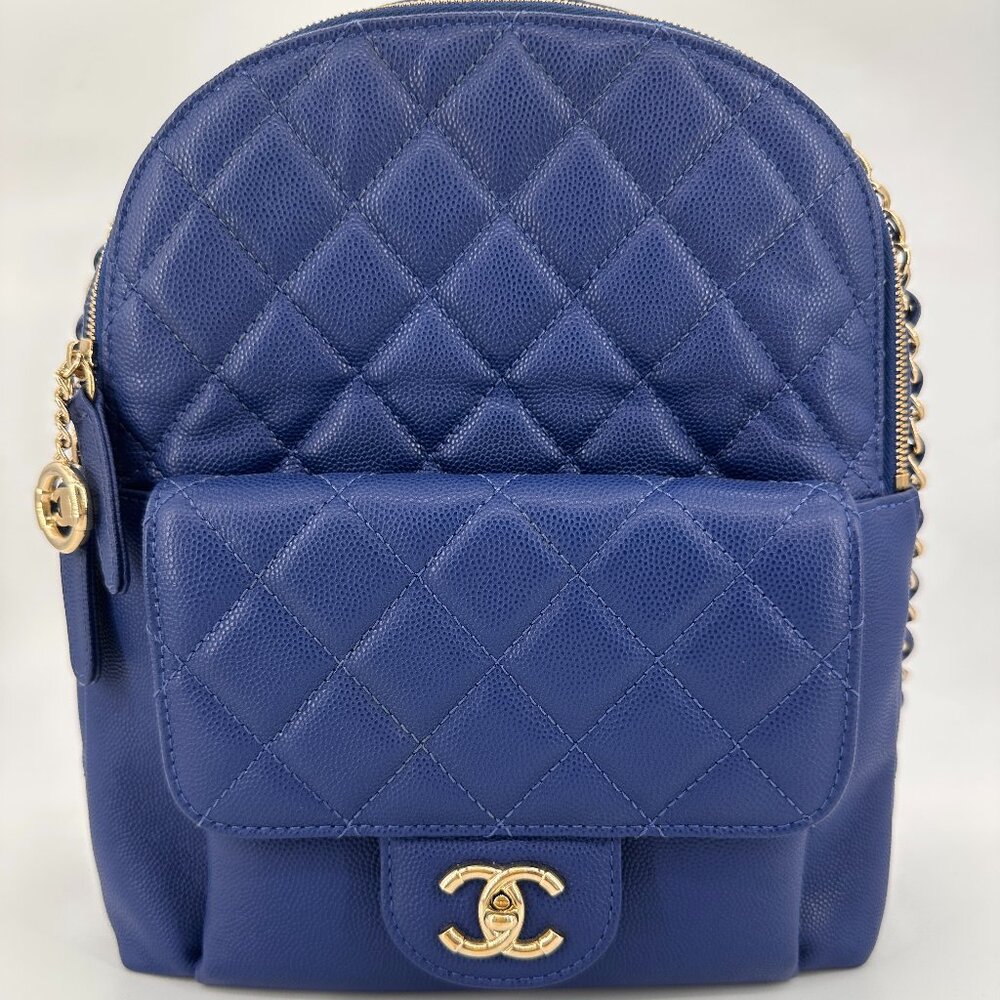 Chanel Caviar Quilted Large CC Day Backpack Blue - RARE